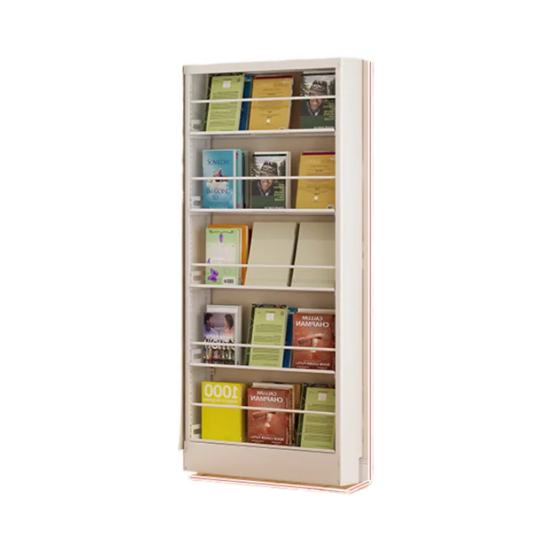 Steel books can be placed on the floor against the wall, picture books are wall-mounted behind the narrow door