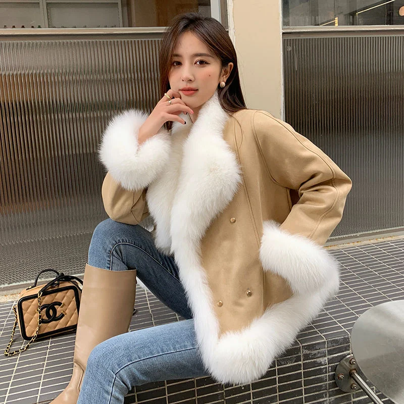 2024 Winter New Style Overcoming Women\'s Fur Coat Women\'s Winter Set Women\'s Youth Super Large Fur Collar