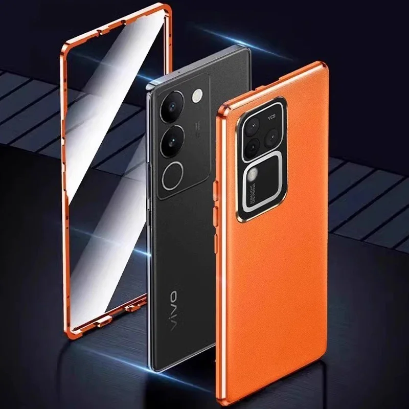 

Кожаный металлический магнитный стеклянный защитный чехол для vivo V27 V29 V30 V40 T2 Pro V29 T3 Lite T3 Ultra T3X 5G, чехол для телефона