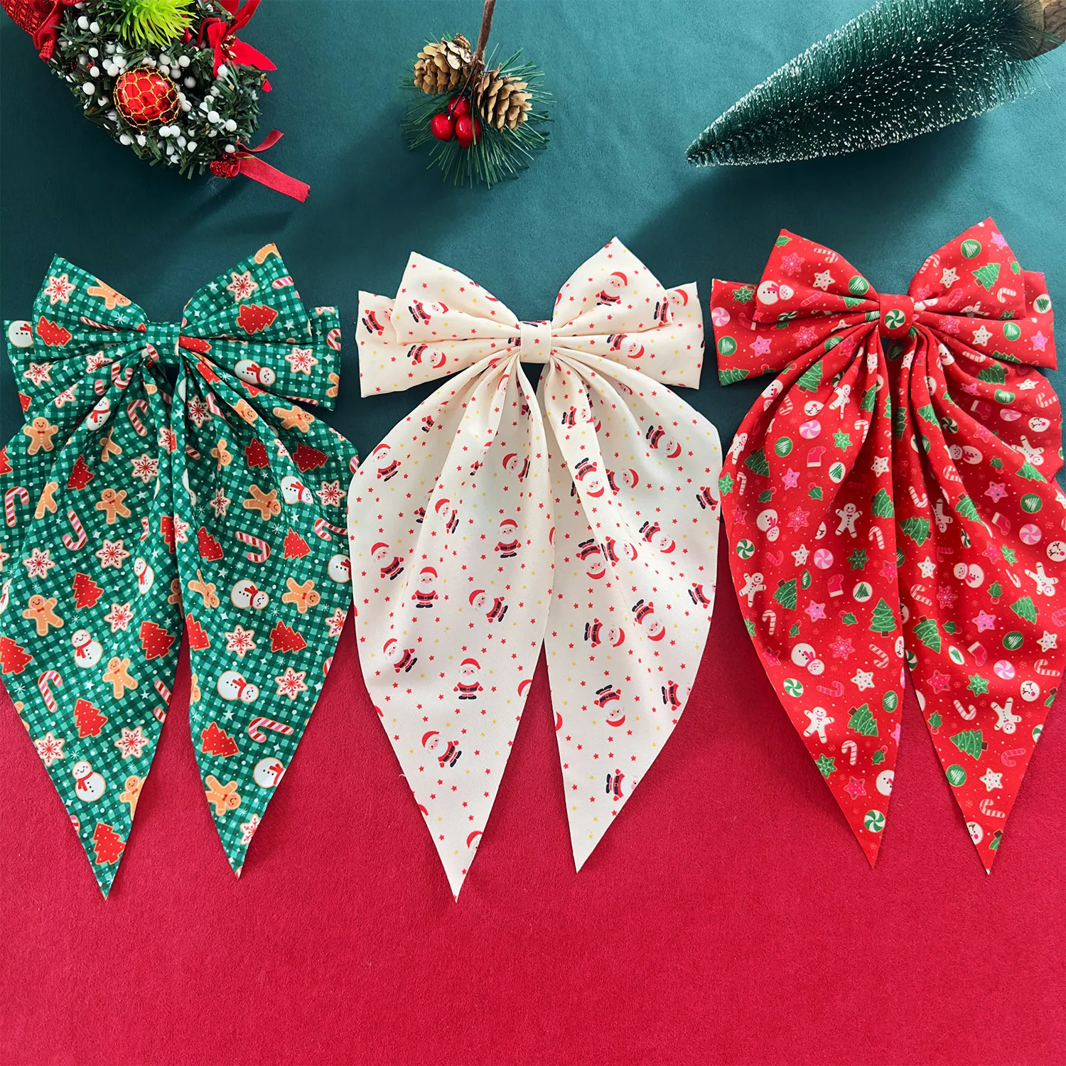 Neue Weihnachten Lebkuchenmann Schleife Haarspangen Weihnachtsmann Band Federklammern Hinterkopf Haarschmuck