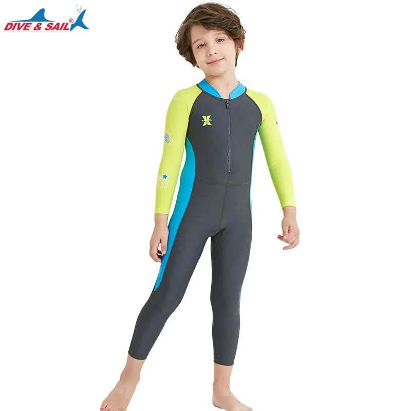 Traje de baño de neopreno con pegamento para niños, traje de baño de una pieza de manga larga para exteriores, protector solar, de secado rápido,