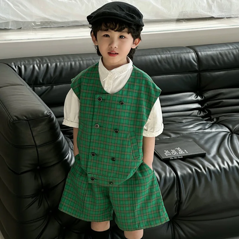 Childrens Vest Suit Boys Spring Summer 2024 New Fashion Childrens Vest Suit Korean Style Childrens Clothing