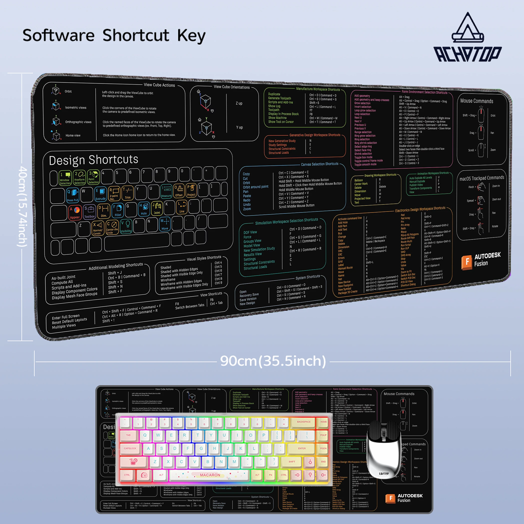 

AUTODESK Fusion Shortcuts Keys Mouse Pad Office Large Mousepad Portable with Non-Slip Rubber Base for Computer Laptop Home