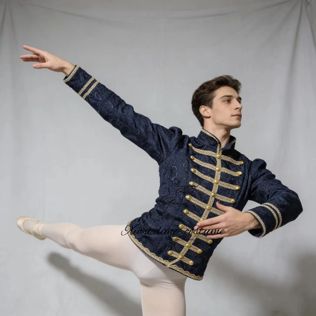 Men's Classical Ballet Prince Jacket - Navy Velvet Stage Performance Costume