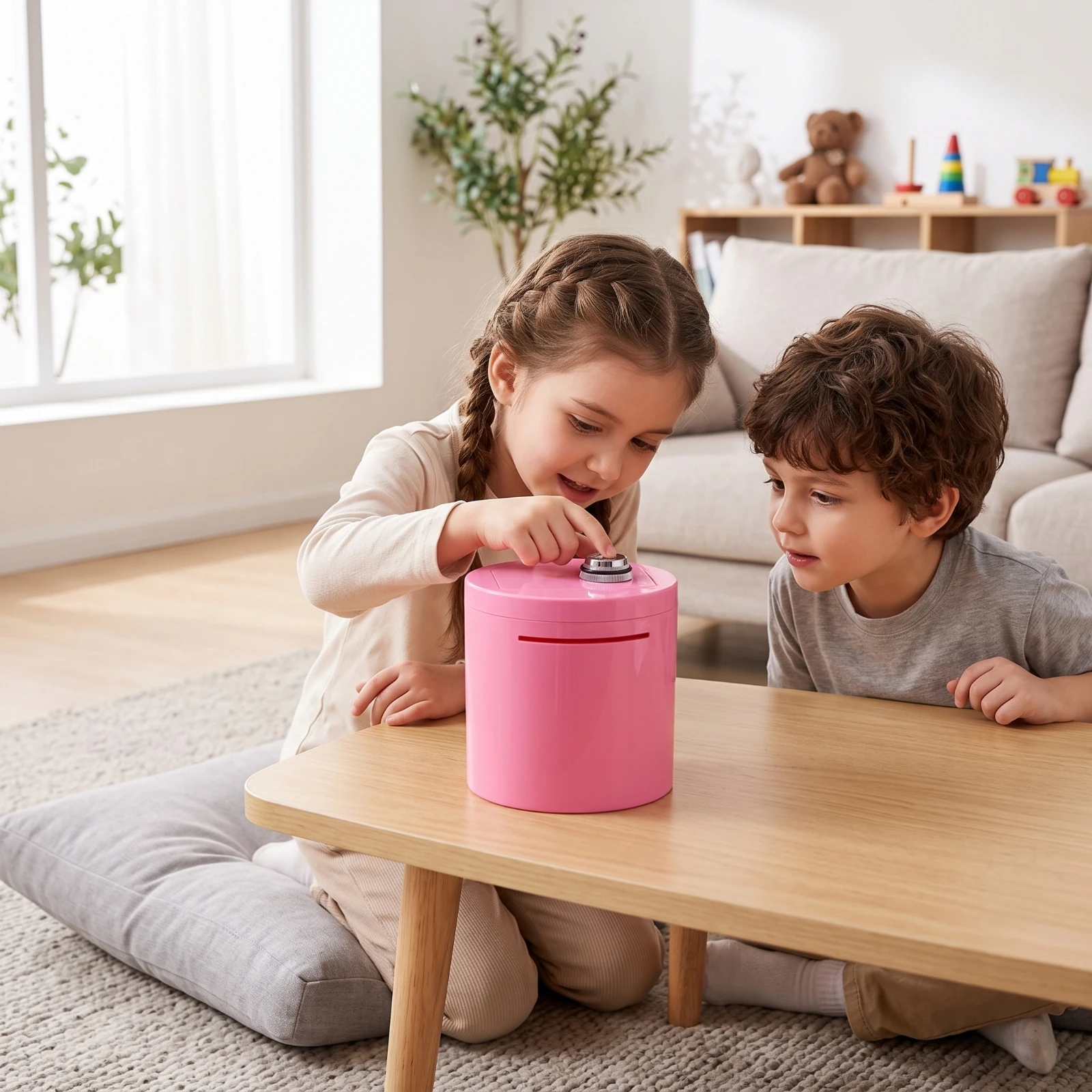 Savings Box with Combination Lock Compact Currency Box with Lock Cylindrical Currency Bank Portable Reusable for Children, Desk