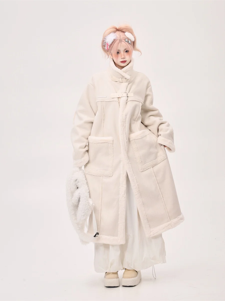 

Thiened Fce Women's Overcoat Knee-Length Warm Korean Sle Cotton Jaet Fur-Lined Outerwear Straight Cut Commute Sle