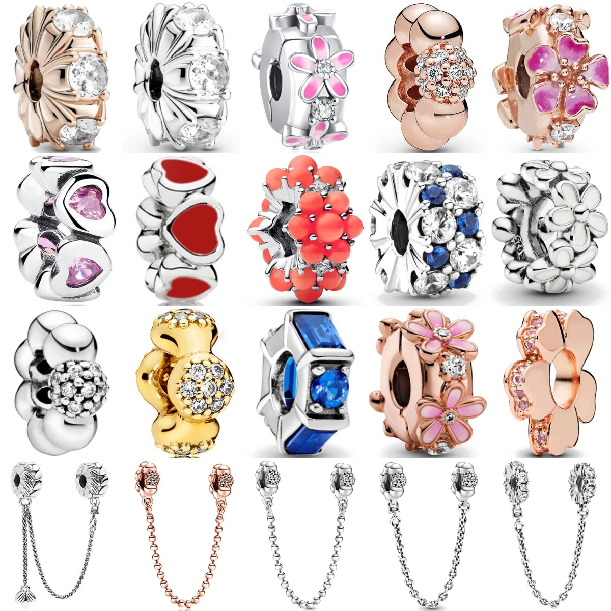 925 Sterling Silver Charms Flower Heart Enamel Beads DIY Jewelry Making Sparkling Crystal Beads for Women Wedding Party Gift