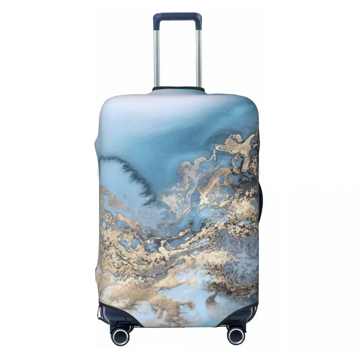 

Custom Blue And Gold Marble Texture Travel Luggage Cover Dust Proof Geometric Abstract Suitcase Cover Protector Fit 18-32 Inch