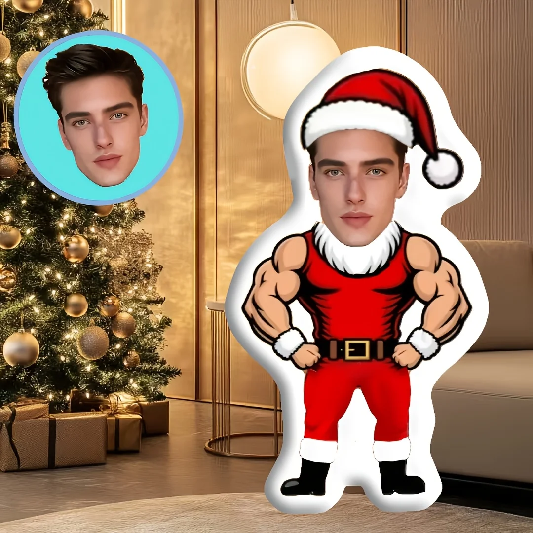 Custom Photo Christmas Muscle for Man Pillow, a Soft and Huggable Gift, Handsome Muscle for Man Pillow, Available in Various Siz