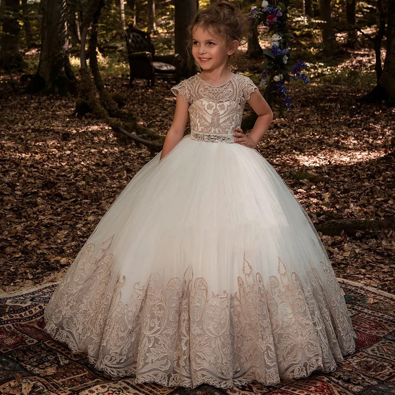 Children Flower Girl Skirt Lace Sleeveless Party Festival Performance Host Girl Princess Peng Peng Wedding Dress Skirt Long