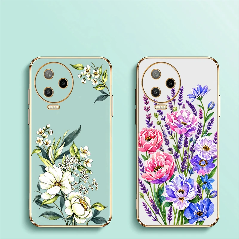 Colorful Floral Flower Phone Case For Infinix Note 40 30 Pro 12 G88 G96 11 s 11Pro Lens Protect Plating Silicone Soft Cover Etui