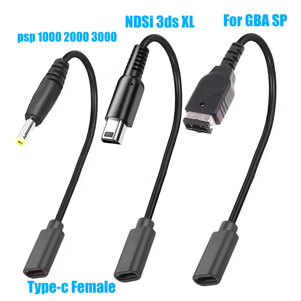 Cable Adaptador de Carga USB Tipo-C para 3DS LL/XL /New 3DS/3DS XL/3DS/New 2DS LL/2DS XL/2DS/DSi/DSi XL GBA SP PSP1000 2000 3000