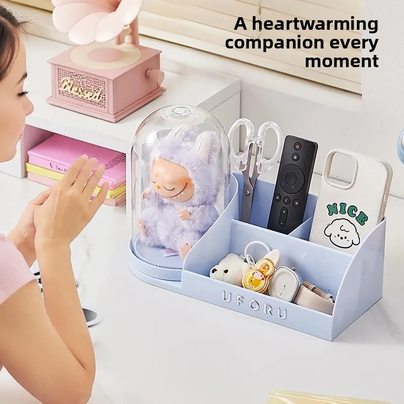 Labubu High Definition Transparent Storage Box Stationery Organizer Display Stand Rotating Figure Showcase Simple Style