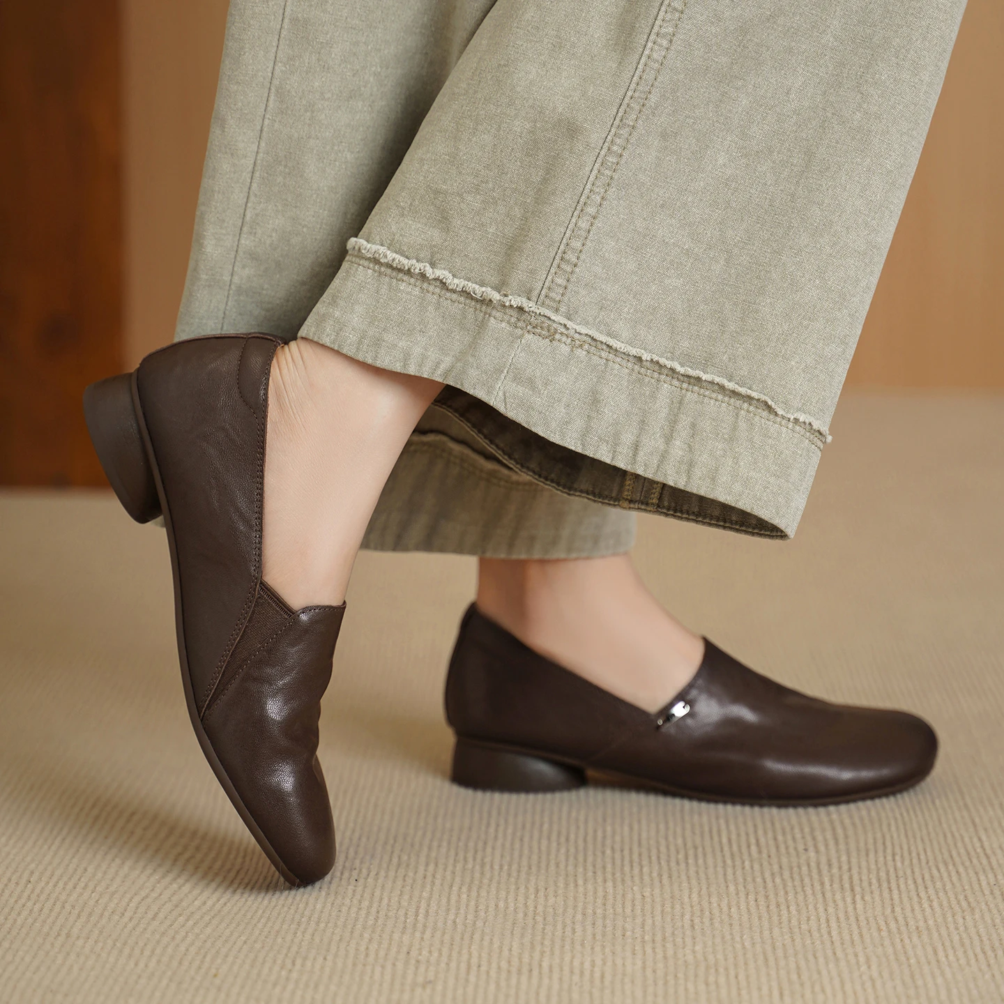 Women Spring Autumn Genuine Sheepskin Loafers Asymmetric Overlap Slip on Elastic Side Gore High Vamp Shoes Soft TPU Sole Pumps view 5