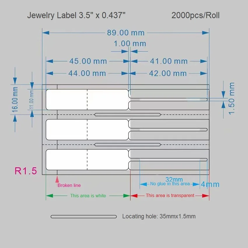 Glossy White Labels with Loop - 44 1186 K1 for Jewellery with High Resistance to Imperfecions, Heat, Cracks and Moisture