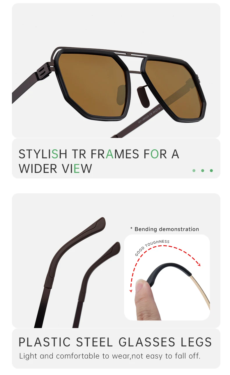 Übergroße quadratische Steampunk-Polarisierte Sonnenbrille für Herren – Luxusmarke 2026 mit Doppelsteg und Polygon-Design – Punk-Sonnenbrille für Männer – Detail 11