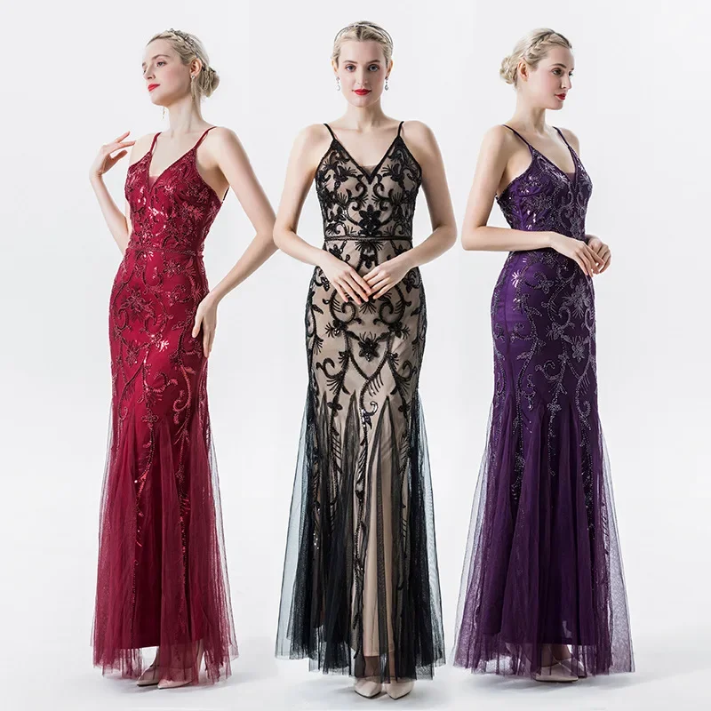 

Sequin Dress Sexy Suspender Banquet Wedding Dress drag queen costumes ballroom dance dress women competition