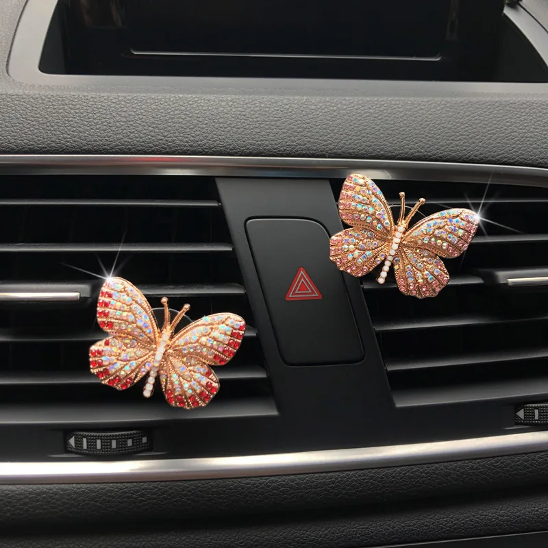 Butterfly Car Perfume Clip Colorful Butterfly Car Air Freshener Perfume Clip Auto Decoration Car Rhinestone Accessories Interior