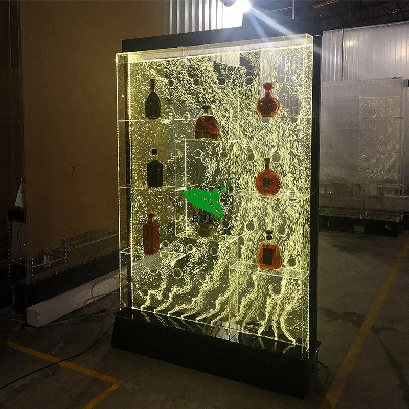 Gabinete de exhibición de vino personalizado, muebles de restaurante, luz moderna que cambia de Color, Burbuja de agua de remolino