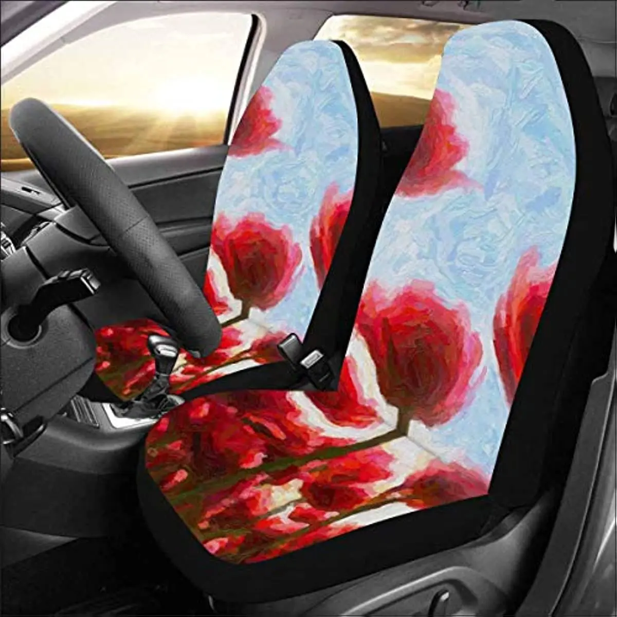 Custom Blue Sky Poppy Car Seat Covers for Front of 2,Vehicle Seat Protector Car Pet Mat Fit Most Car,Truck,SUV,Van