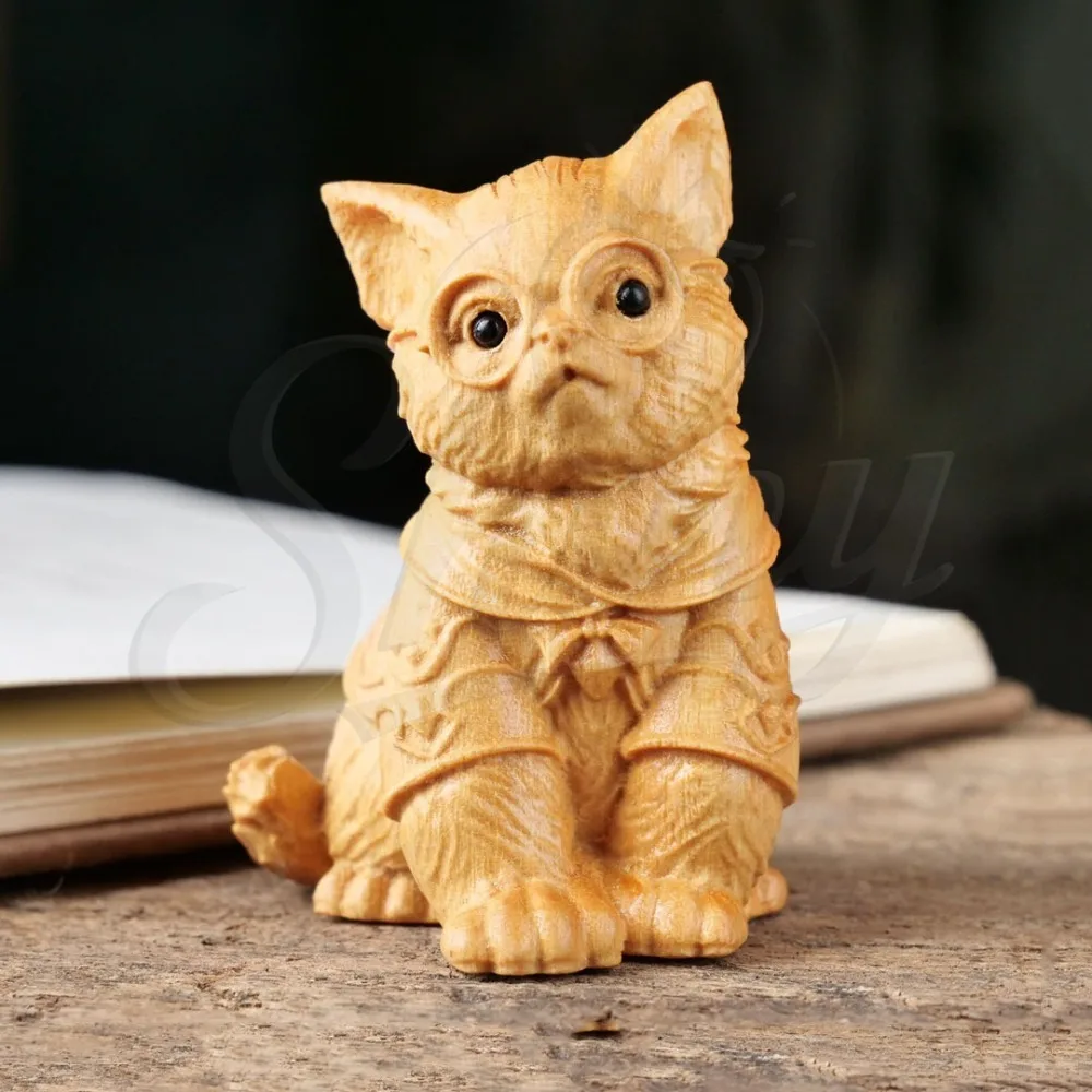 

Golden Sandalwood Persian Cat Doll Figurine Ornament Dr Cat Meow Kitten Carry-on Tray Play Handles Desk Decoration