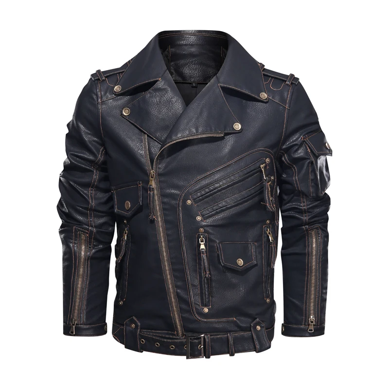 2024 Fashion Winter Winter Mens Leather Jacket Men Fashion Motorcycle Pu Leather Jacket Cool Zipper Pockets Leather Coats