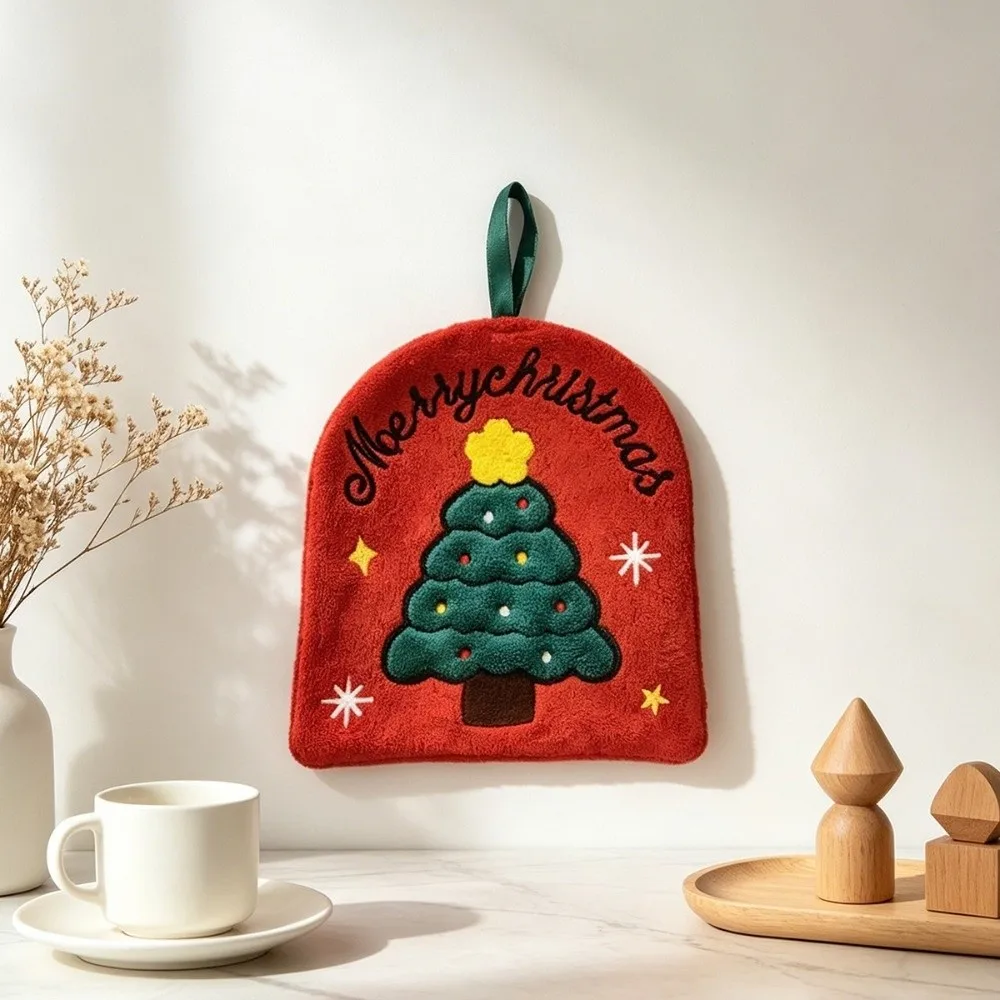 New Water Absorption Christmas Hand Towels Coral Fleece Hanging Santa Claus Hand Towel Quick-drying Hanging Wipes Xmas Decor