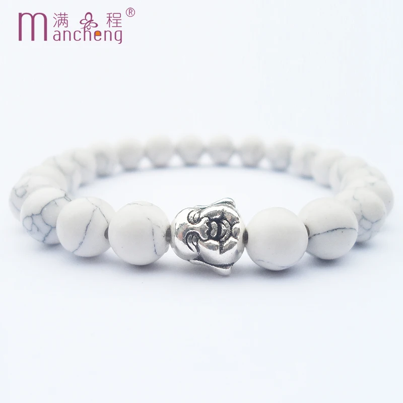 official-website Men Bohemia Bracelet Natural White Turquoise Beads Pulseras Buddha Head Demon Slayer Bangle Women Charm Jewelry