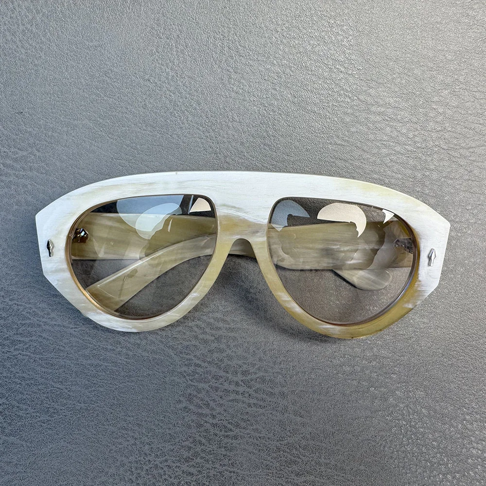 

Eyeglass Frames Unique Vintage Aviator Oversize Handmade White Horn Reading Men Glasses Frame Optical Lenses Myopia Eyeglasses