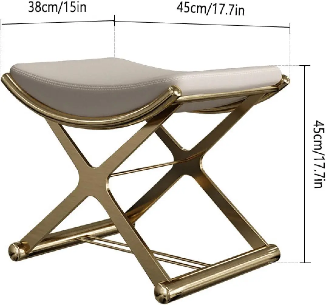 Vanity Stool, Leather Ottoman Makeup Stool with Metal X Legs, Multifunctional Chairs for Makeup, Modern Padded Vanity Seat Foot