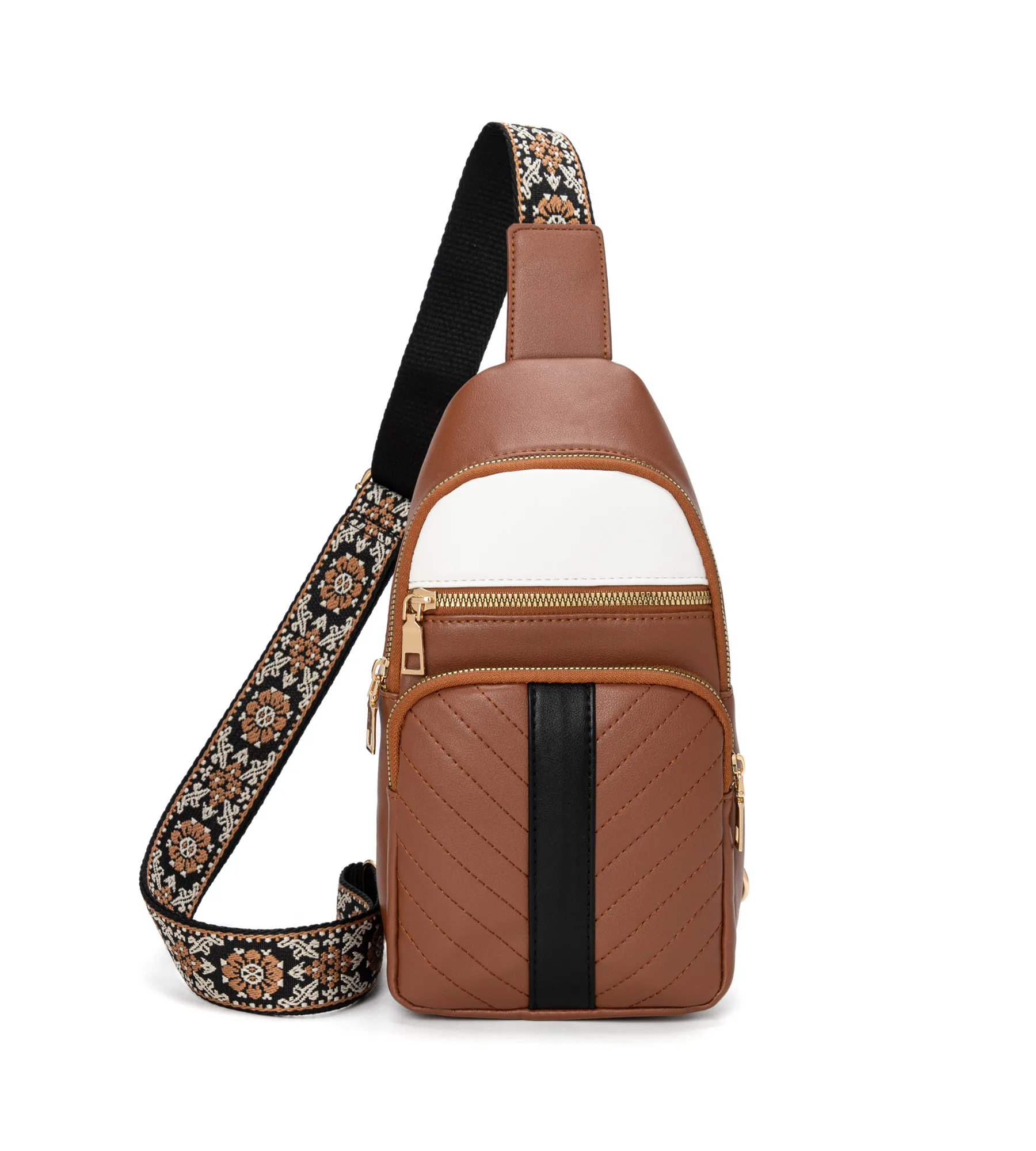 Boho Color Block Chest Bag, Bohemian Style Women Fanny Pack for Outdoor Travel Daily Casual Wear