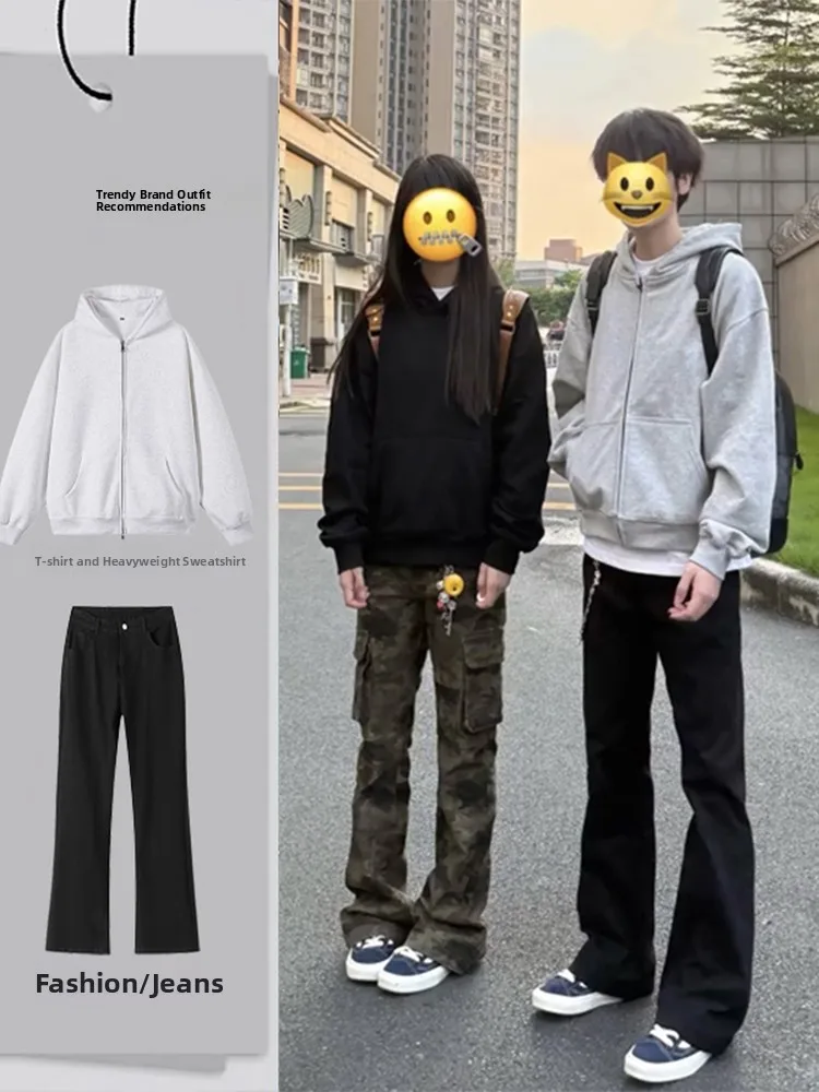 

Cool Men's Autumn Bell Bot Jeans Camouflage Set High Street Sle Long Sve Sweatirt And Pants Teenage Faion Ensemble