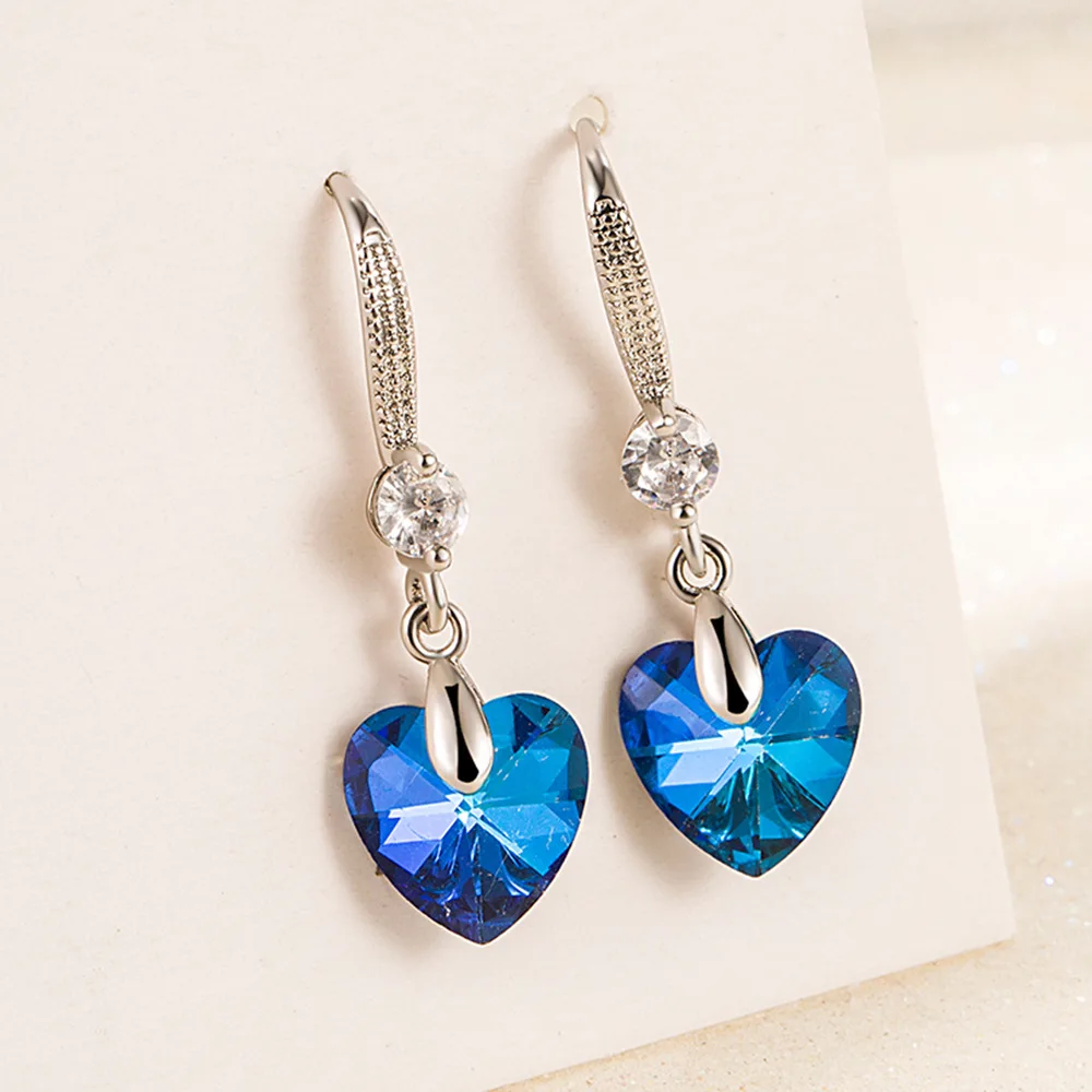 

925 Sterling Silver Blue Heart Zircon Luxury Stud Earrings For Women Vintage Jewelry Accessories 2024 Trend GaaBou Jewellery