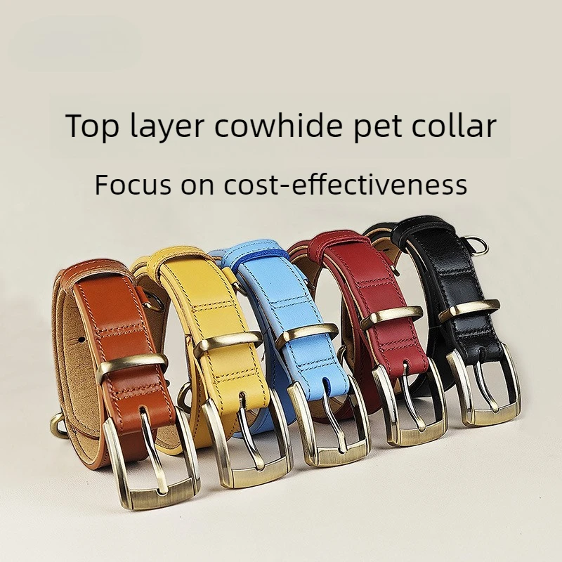 

Leather dog collar Soft genuine cow leather neck sleeve Breathable cat collar for small medium-sized dogs French bulldog