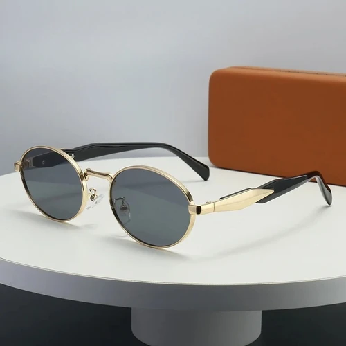 Imagen 2 del producto Gafas de miopía ovaladas de Metal con protección UV, gafas de sol de Metal populares de diseñador de marca de lujo, gafas de sol UV400 para hombres