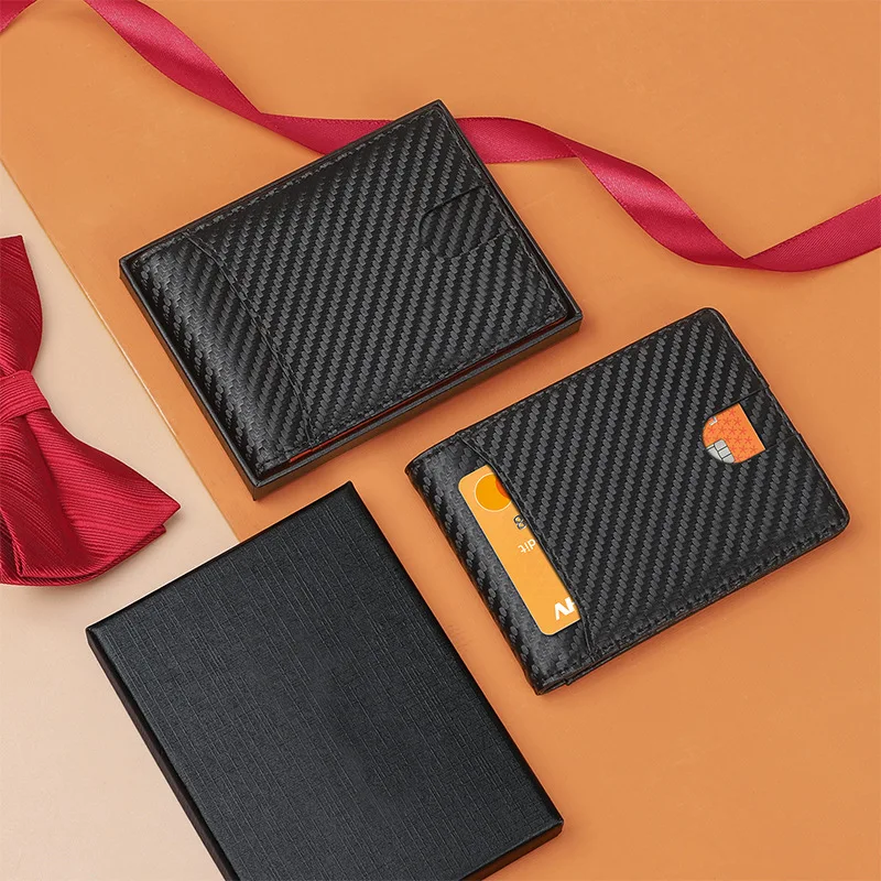 RFID Carbon Fiber Ultra-thin Trifold Wallet Simple Front Pocket Design Wallet Multi-function Portable Credit Card Bag Wallet