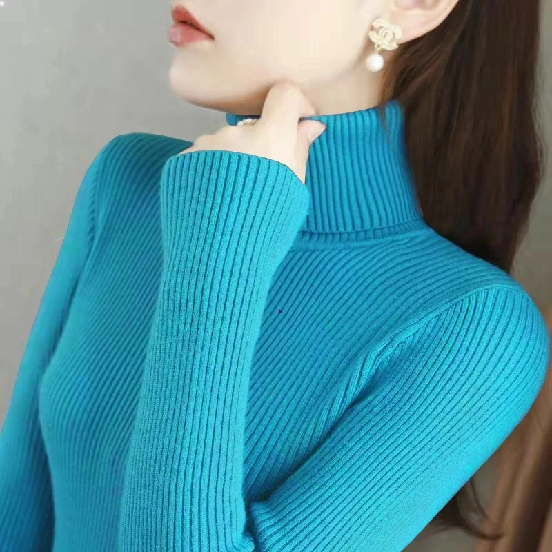 Sweater rajut leher tinggi, Turtleneck wanita Sweater rajut dasar lembut kasual atasan dasar lembut musim gugur musim dingin 2025