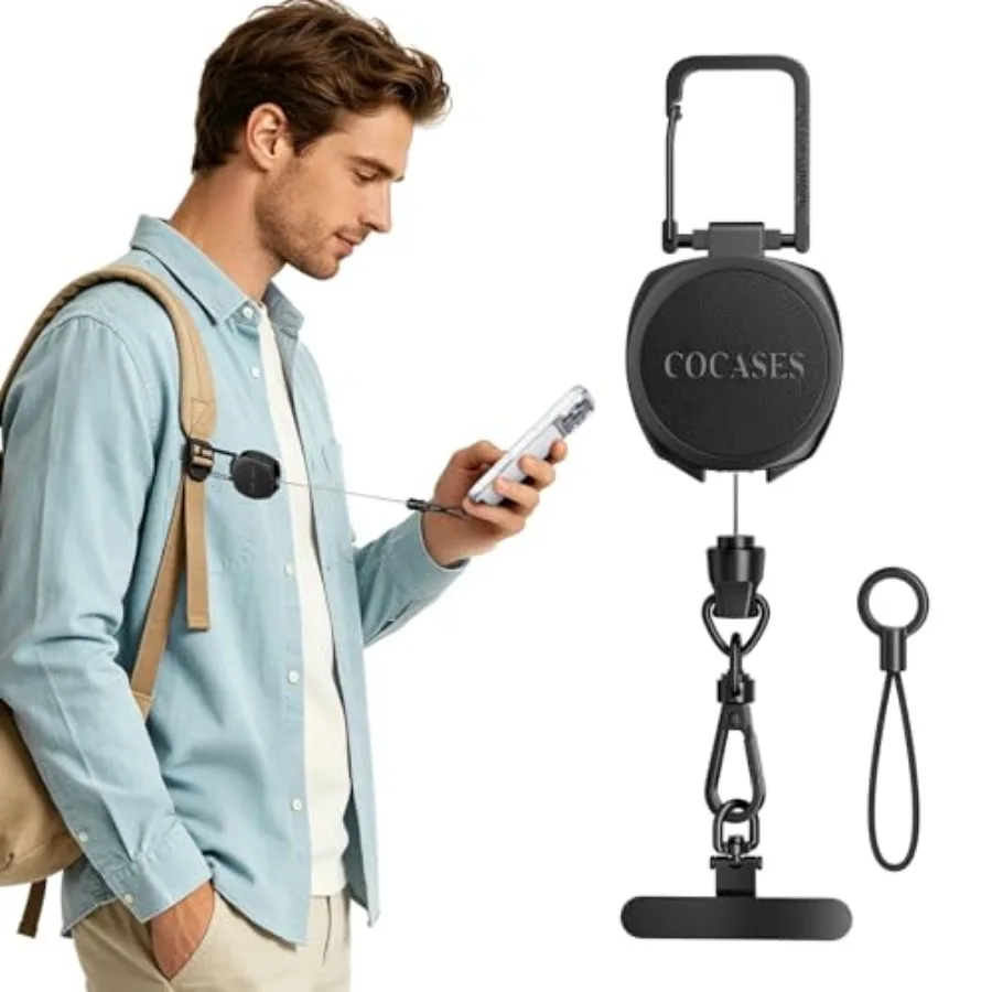 

Anti-theft Phone Tether, Retractable Steel Line Phone Lanyard, Cell Phone Strap with Metal 360° Tether Tab and Carabiner for Ou