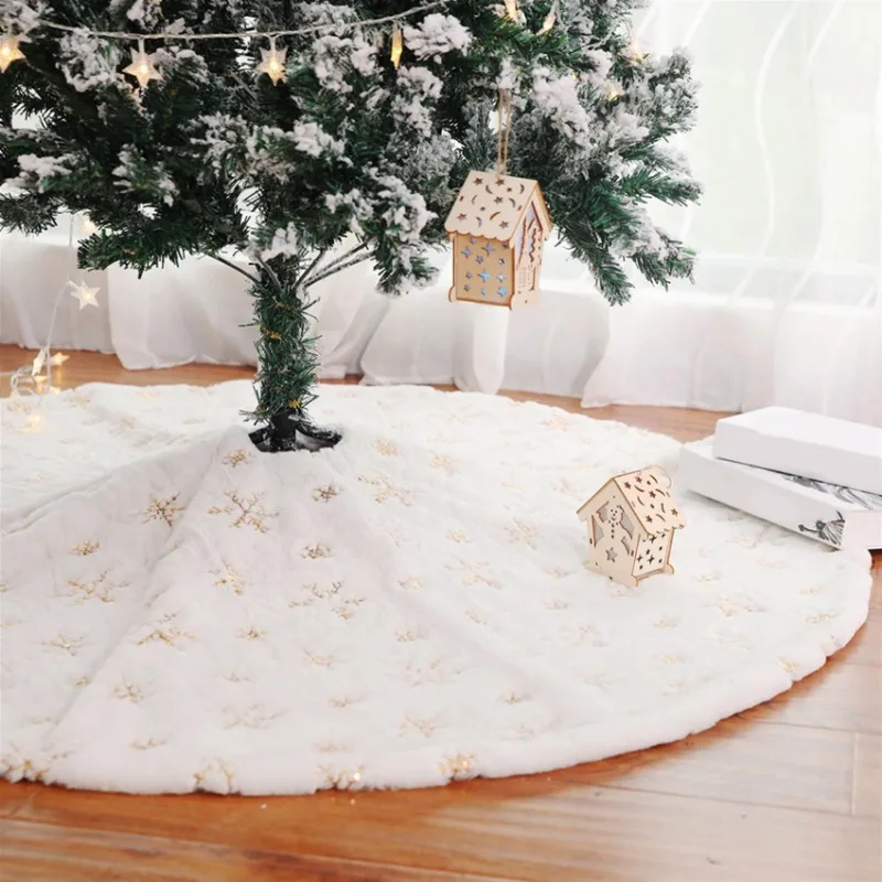 78/90/122cm Christmas Tree Skirt White Plush Xmas Foot Carpet Faux Fur Base Cover Mat New Year Decoration