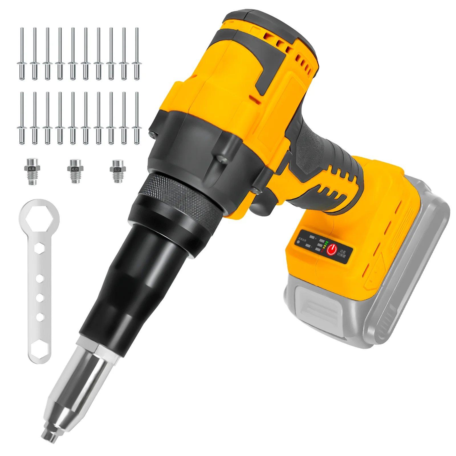 Image of Bürstenloser Elektrischer Nietapparat 2,4-4,8mm Aluminium-Nietenwerkzeug Kabelloses Nietenwerkzeug Auto-Nietgerät DIY mit LED-Arbeitslicht für Dewalt 20V Batterie