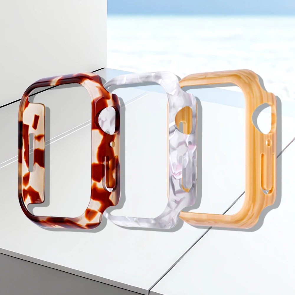 Resin Case for Apple Watch Cover Series9 8 7 6 5 4 SE Hollow Out Protective Frame Case for IWatch 45mm 41mm 40mm 44mm Protective