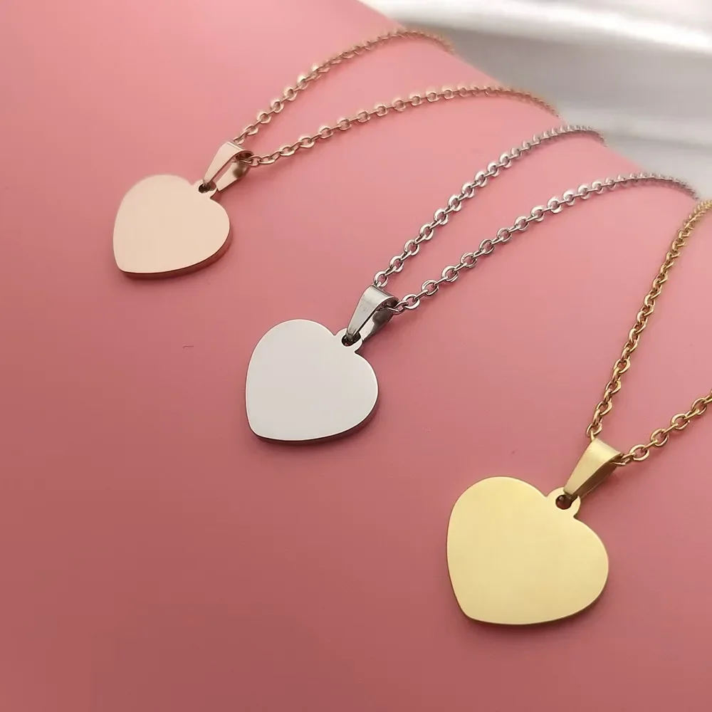 Simple 16x17mm Love Pendant Necklace Stainless Steel Mirror Polishing Necklace Couple Fashion Jewelry 10pcs