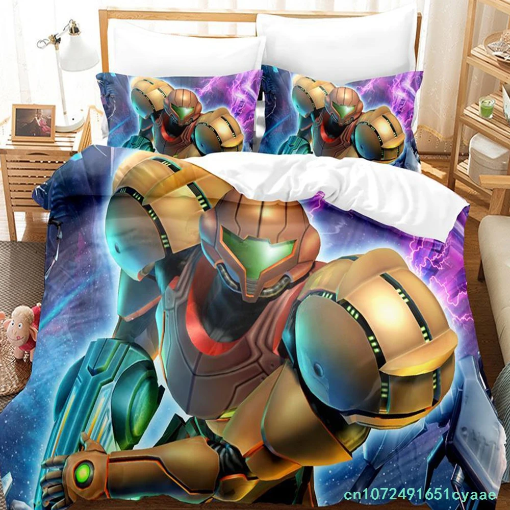 New Metroid Prime Bedding Set Single Twin Full Queen King Size Bed Set Adult Kid Bedroom Duvetcover Sets Anime Parure De Lit Bed