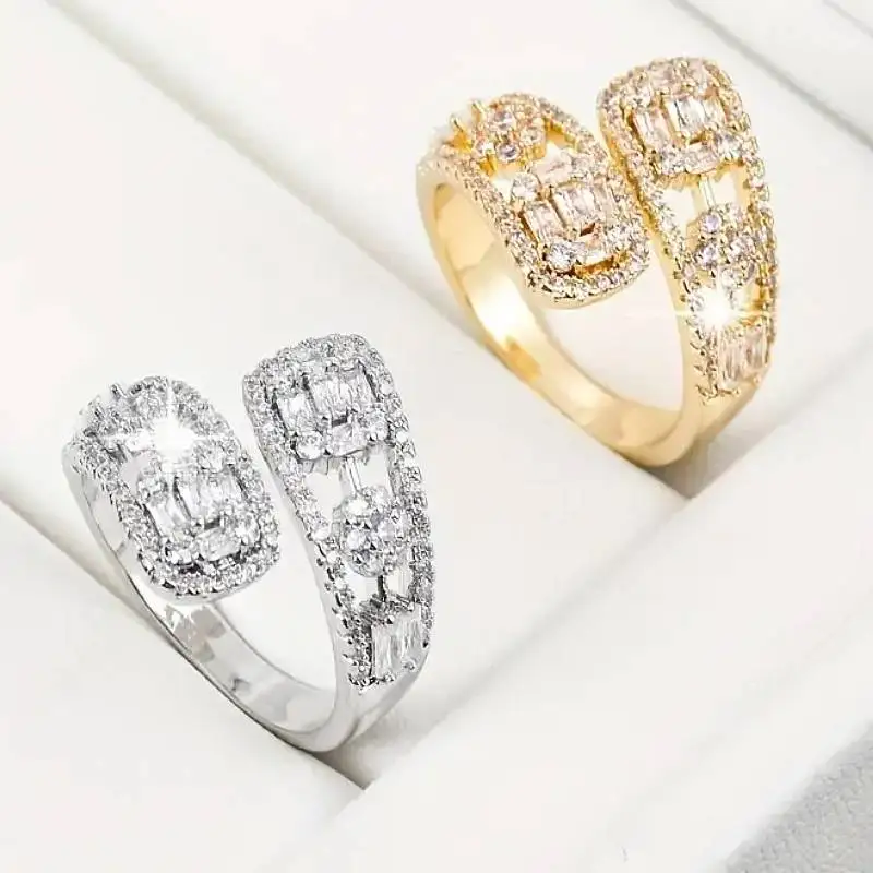 Huitan Öffnungsringe mit geometrischem Design für Frauen, Hochzeit, Alltag, Party, trendige Fingeraccessoires, glänzende CZ, vielseitiger Schmuck, Geschenk