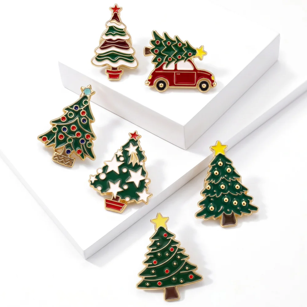 Christmas Brooch Set Cute Santa Claus Christmas Tree Wreath Sock Glove Lapel Pins Badge Clothes Backpack Xmas Holiday Decor Gift