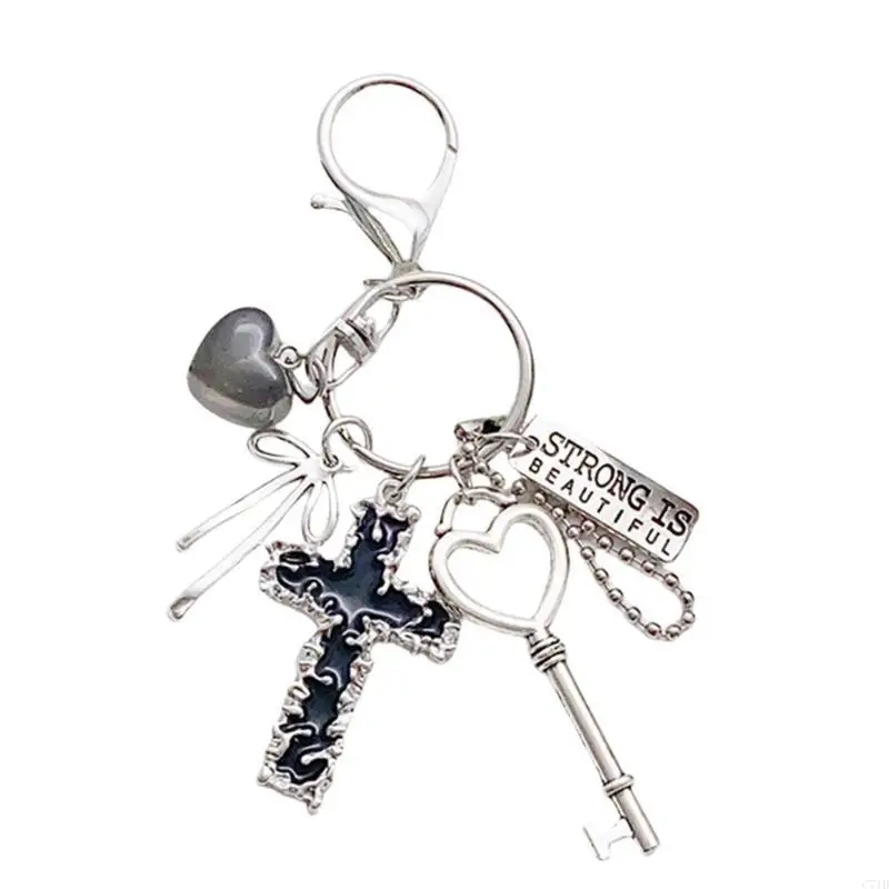  Stylish Heart Lock Bows Keychain Alloy Handbag Accessory Bag Pendant Decoration Keyring for Friend and Colleagues