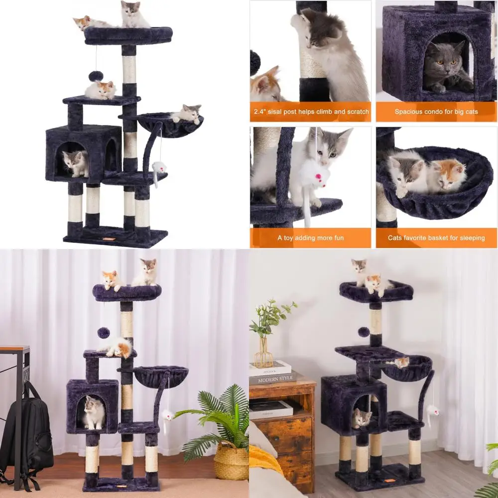 

Домашняя башня для кошачьего дерева с мягким окунем, гамаком и когтеточкой из сизаля для уютного и игривого обогащения кошачьего кожи