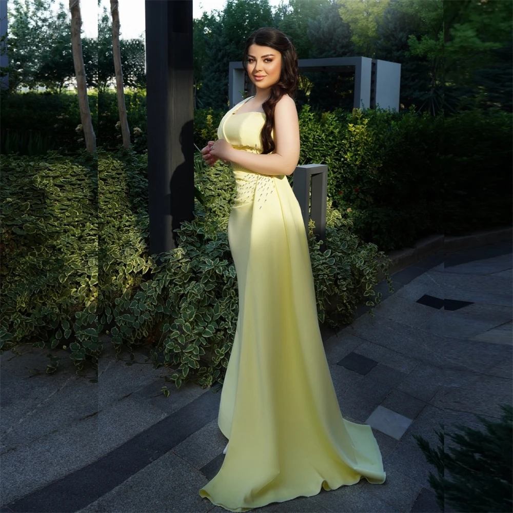 

Customized Evening Gown Prom Dress Square Collar Column Floor Length Skirts Hugging Bespoke Occasion Dresses Saudi Arabia Formal