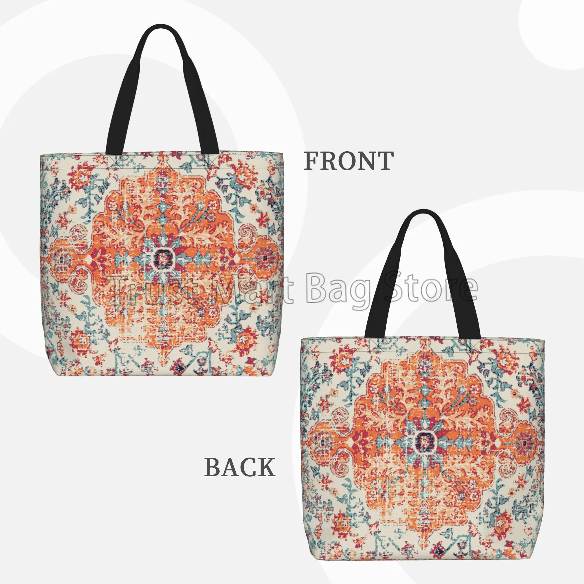 Terracotta Aztec Boho Canvas Tote Bag Women Large Capacity Casual Shoulder Bag Handbag Reusable Waterproof Shopping Grocery Bag