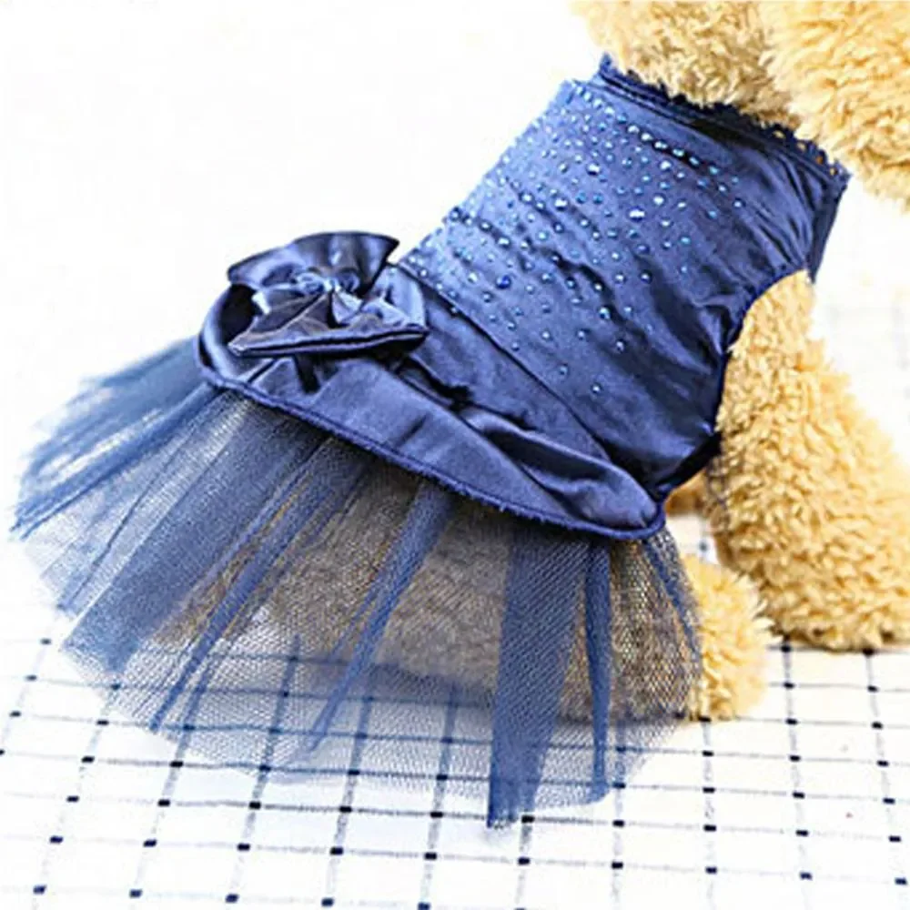 عملي لطيف 3 ألوان الكلب جرو القوس فستان حجر الراين فستان الأميرة فستان حفلة الكلب فستان الزفاف ملابس الحيوانات الأليفة #1